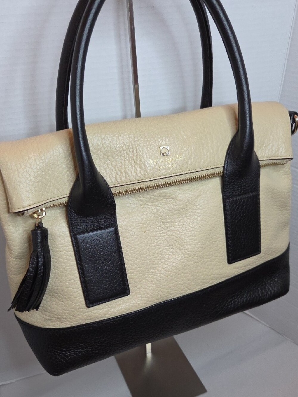 kate spade Two-Tone Cream and Black Leather Satchel - Picture 2 of 13